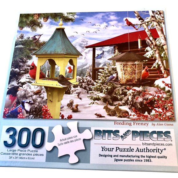 Bits And Pieces FEEDING FRENZY 300 Large Shaped Piece Puzzle Jigsaw Winter BIRDS - Picture 2 of 11